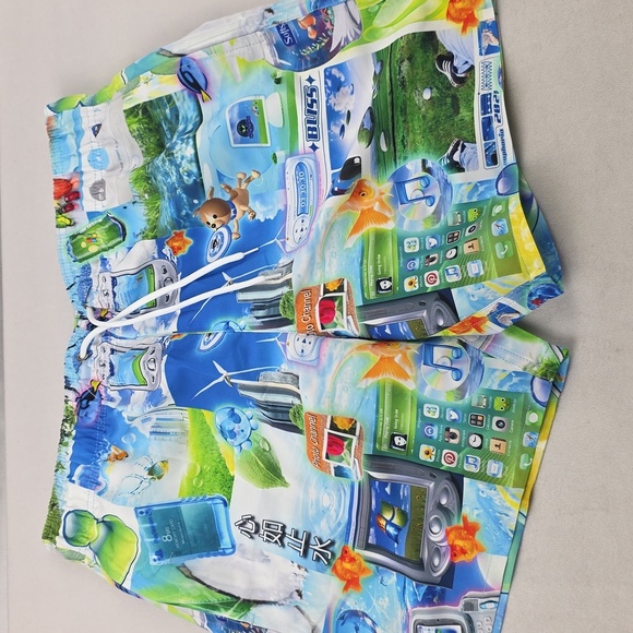 Colorful Graphic Hooded Poncho and Lined Swim Shorts Set Mens Size Med - Picture 2 of 5